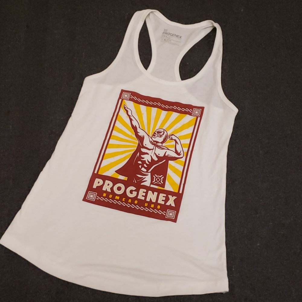 Progenex Muscle Shirt Racerback Tank Top White Red Yellow Women's Small S